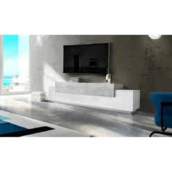 Mobile Porta TV Basso con Ante a Ribalta 240 Bianco Cemento Credenza Salone