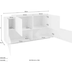 Mobile Porta TV Bianco Acero 160 cm Madia Bassa per Soggiorno