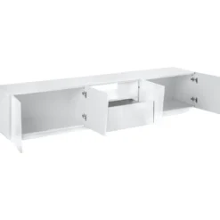 Mobile Porta TV Bianco con 4 Ante 220 cm Madia Bassa per Soggiorno