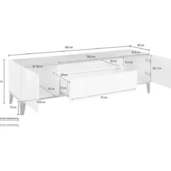 Mobile Porta TV Bianco Laccato Ardesia 160 cm Madia Bassa per Soggiorno