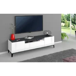Mobile Porta TV Bianco Laccato Ardesia 160 cm Madia Bassa per Soggiorno