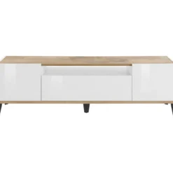 Mobile Porta TV Bianco Laccato Acero 160 cm Madia Bassa per Soggiorno