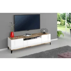 Mobile Porta TV Bianco Laccato Acero 160 cm Madia Bassa per Soggiorno
