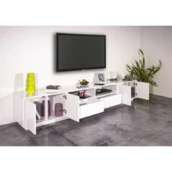 Mobile Porta TV Bianco Laccato 260 cm Madia Bassa per Soggiorno