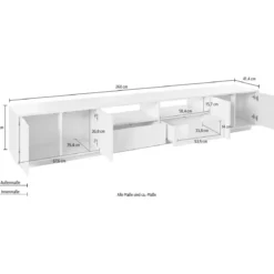 Mobile Porta TV Bianco Laccato 260 cm Madia Bassa per Soggiorno