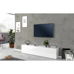 Mobile Porta TV Bianco Lucido con 1 Anta 180 cm Madia Bassa per Soggiorno