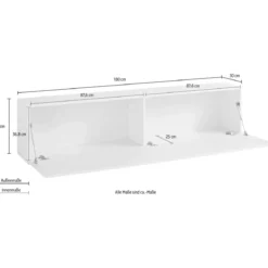 Mobile Porta TV Bianco Lucido con 1 Anta 180 cm Madia Bassa per Soggiorno