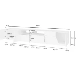 Mobile Porta TV 260 cm Bianco Laccato Acero 4 Ante 2 Cassetti Legno