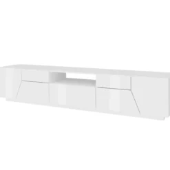 Mobile Porta TV 220 cm Bianco Laccato Lucido 4 Ante Vano Cassetto Legno
