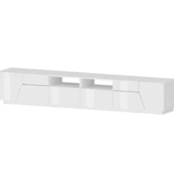 Mobile Porta TV 260 cm Bianco Lucido Laccato 4 Ante 2 Cassetti Legno