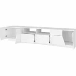 Mobile Porta TV 260 cm Bianco Lucido Laccato 4 Ante 2 Cassetti Legno