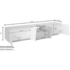 Mobile Porta TV con 4 Ante Madia Bassa Ardesia 220 cm per Soggiorno