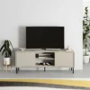 Mobile Porta TV Curvo 150 cm con 2 Ante Battenti 2 Vani a Giorno Beige