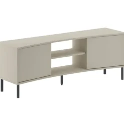 Mobile Porta TV Curvo 150 cm con 2 Ante Battenti 2 Vani a Giorno Beige