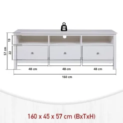 Mobile Porta Tv da Pavimento Bianco 3 Cassetti Vani a Giorno Soggiorno