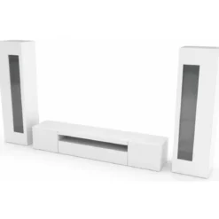 Mobile Porta TV da Soggiorno con 2 Vetrine Bianco Lucido 290 cm