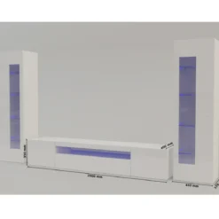 Mobile Porta TV da Soggiorno con 2 Vetrine Bianco Lucido 290 cm