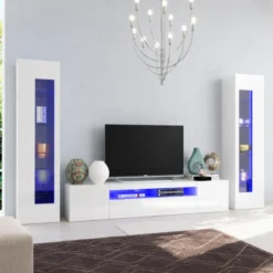 Mobile Porta TV da Soggiorno con 2 Vetrine Bianco Lucido 290 cm