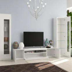 Mobile Porta TV da Soggiorno con 2 Vetrine Bianco Lucido 290 cm