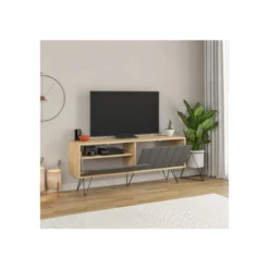 Mobile Porta Tv per Soggiorno 2 Ante Rovere Antracite 139x36x57 cm