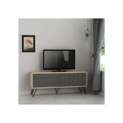 Mobile Porta Tv per Soggiorno 2 Ante Rovere Antracite 139x36x57 cm