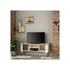 Mobile Porta Tv Rovere Ante Bianche e Mensole 125x33x56 cm