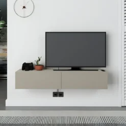 Mobile Porta TV Sospeso Beige con Ante a Ribalta Salvaspazio Moderno