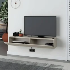 Mobile Porta TV Sospeso Beige con Ante a Ribalta Salvaspazio Moderno