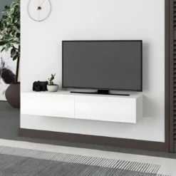 Mobile Porta TV Sospeso Bianco con Ante a Ribalta Moderno Salvaspazio