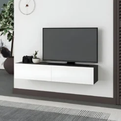 Mobile Porta TV Sospeso Bianco Antracite con Ante a Ribalta Salvaspazio