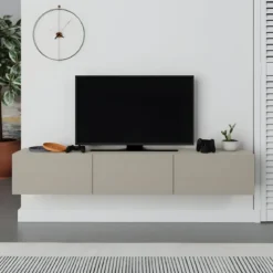 Mobile Porta TV Sospeso 180 cm Beige con Ante a Ribalta Salvaspazio