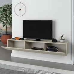 Mobile Porta TV Sospeso 180 cm Beige con Ante a Ribalta Salvaspazio