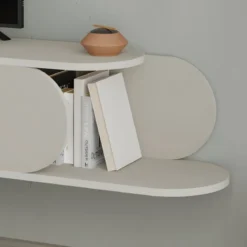 Mobile Porta TV Sospeso Doppia Anta a Ribalta Vano Laterale Beige