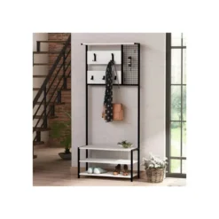 Mobile Scaffale Ingresso Bianco con Appendiabiti 78x30x182 cm