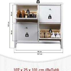 Mobile Scarpiera da Ingresso Salvaspazio 4 Ante Ribalta Legno Bianco