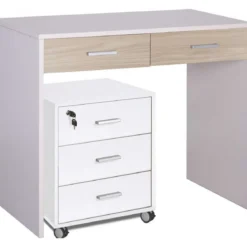 Mobile Scrivania Bianco Olmo 90 cm Cassetti in Legno Salvaspazio Ufficio