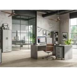 Mobile Scrivania 160x150 cm Sinistra Cemento Moderna ad Angolo Ufficio