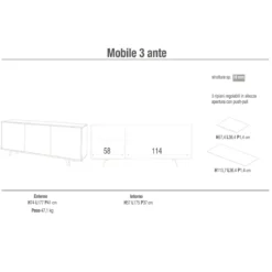 Mobile Soggiorno 3 Ante 177x41x74 cm Push-Pull Bianco e Ruggine