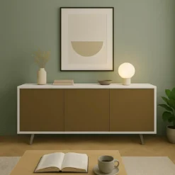 Mobile Soggiorno 3 Ante 177x41x74 cm Push-Pull Bianco e Ruggine