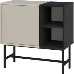 Mobile Soggiorno Moderno Basso 1 Anta Beige Nero 2 Vani a Giorno