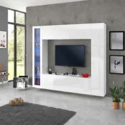 Mobile Soggiorno Vetrina Porta TV da Parete Pavimento 260cm Bianco