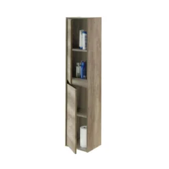 Mobile Sospeso da Bagno 140 a Colonna 2 Ante Rovere Mobiletto Parete Muro Legno