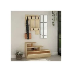 Mobiletto Moderno Rovere da Ingresso Attaccapanni con Specchio Appendiabiti