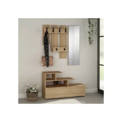 Mobiletto Moderno Rovere da Ingresso Attaccapanni con Specchio Appendiabiti