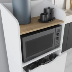 Mobiletto Porta Microonde Multiuso in Legno con Cassetti da Cucina Bianco