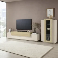 Mobile TV 200 cm 3 Ante a Ribalta Beige Rovere da Appoggio per Salotto