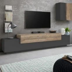 Mobile TV da Appoggio 240 cm 3 Ante a Ribalta in Legno Ardesia Acero
