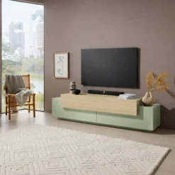 Mobile TV da Appoggio 200 cm 3 Ante a Ribalta Verde Salvia Rovere