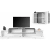 Mobile TV da Terra 240 cm con Pensile in Legno Bianco Lucido Report