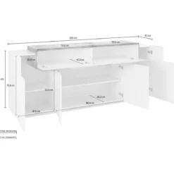 Moderna Madia Bianco e Acero Credenza con 4 Ante Mobile per Soggiorno